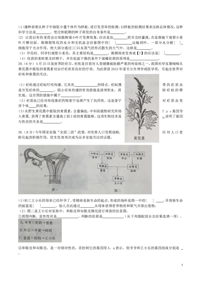 山东省烟台市2016年中考生物真题试题（含答案）_8.生物中考真题2015-2024年_2016年全国中考生物74份