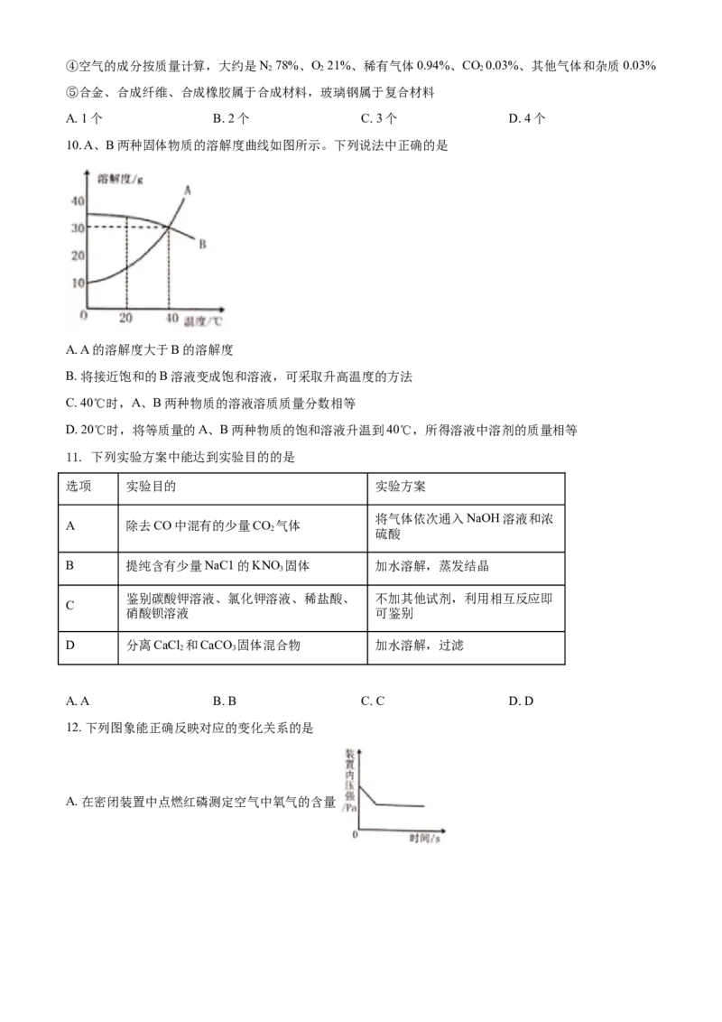2021年黑龙江省绥化市中考化学试题(原卷版)_中考真题_5.化学中考真题2015-2024年_地区卷_黑龙江_黑龙江绥化化学（只有2021）