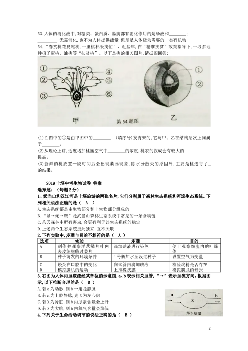 湖北省十堰市2019年中考生物真题试题_8.生物中考真题2015-2024年_2019年全国中考生物92份
