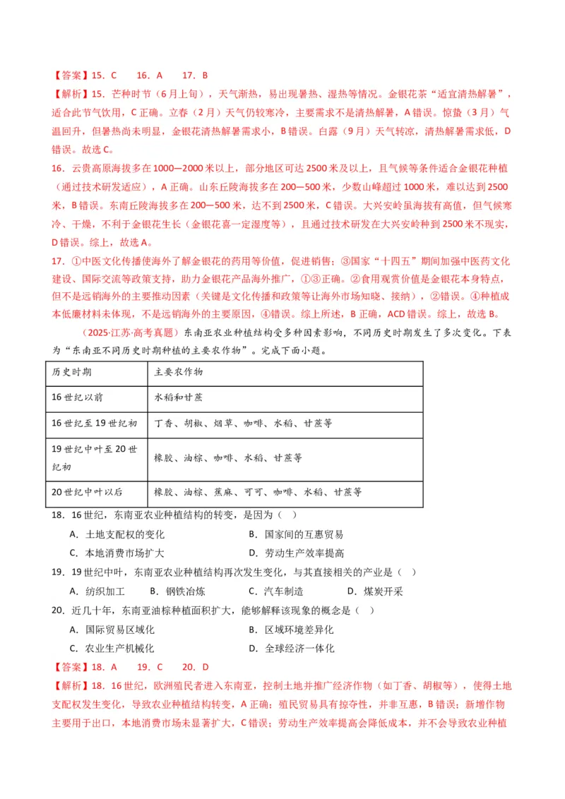 五年（2021-2025）高考地理真题分类汇编专题10农业（全国通用）（解析版）_高考真题分类汇编_高考地理真题分类汇编（全国通用）五年（2021-2025）_word