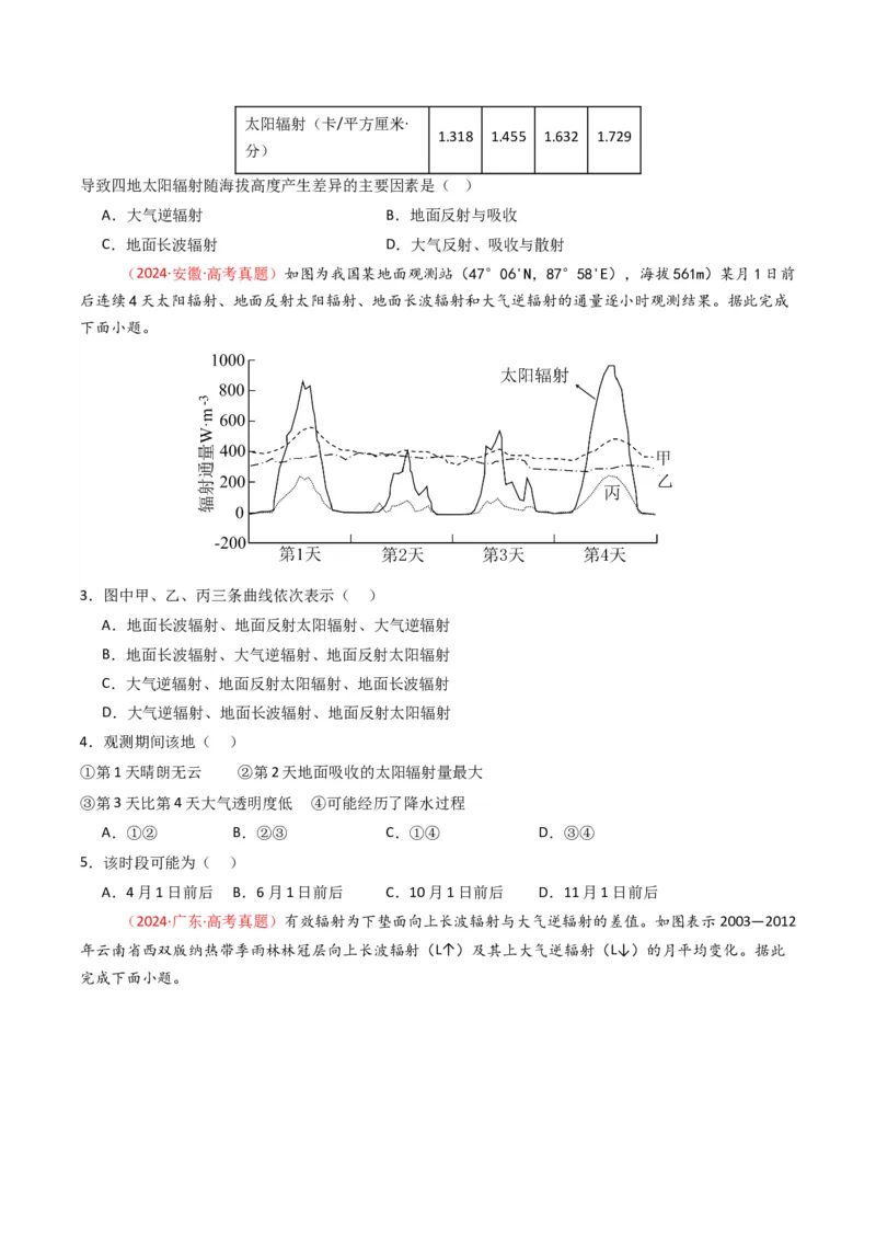 五年（2021-2025）高考地理真题分类汇编专题03地球上的大气（全国通用）（原卷版）_高考真题分类汇编_高考地理真题分类汇编（全国通用）五年（2021-2025）_word