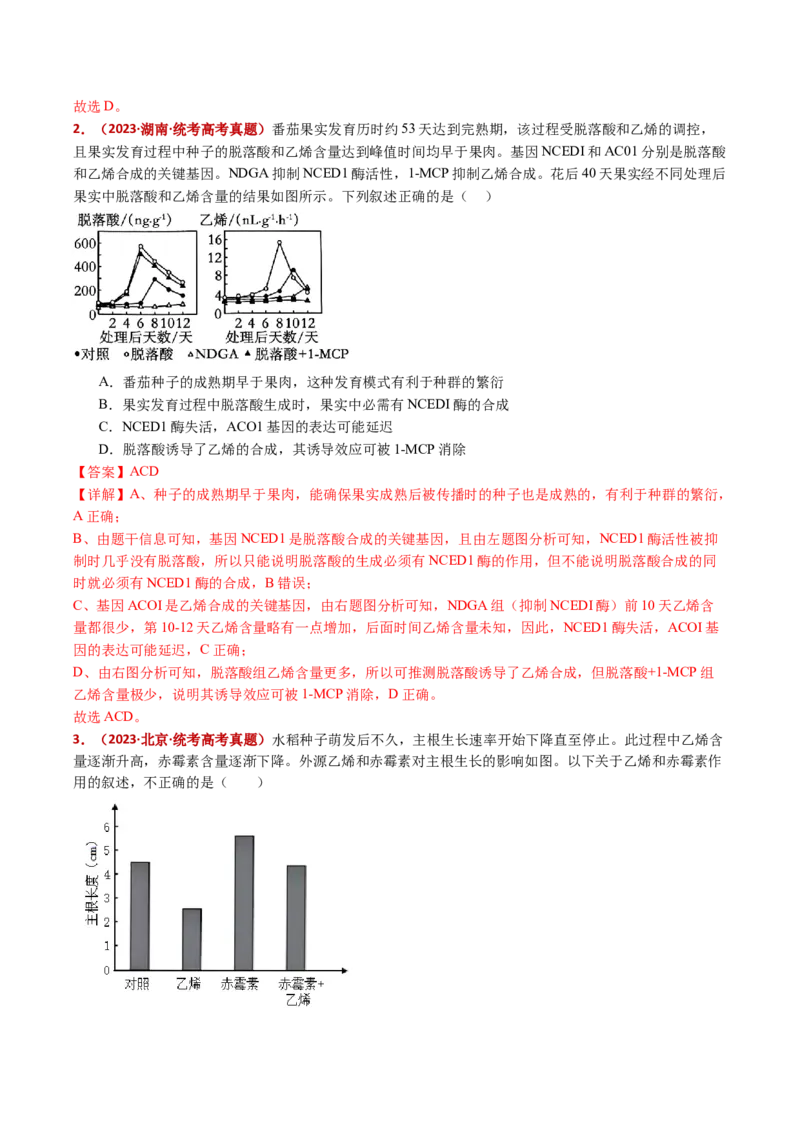 五年（2021-2025）全国高考生物真题分类汇编专题17植物激素的调节（全国通用）（解析版）_高考真题分类汇编_高考生物真题分类汇编（全国通用）五年（2021-2025）