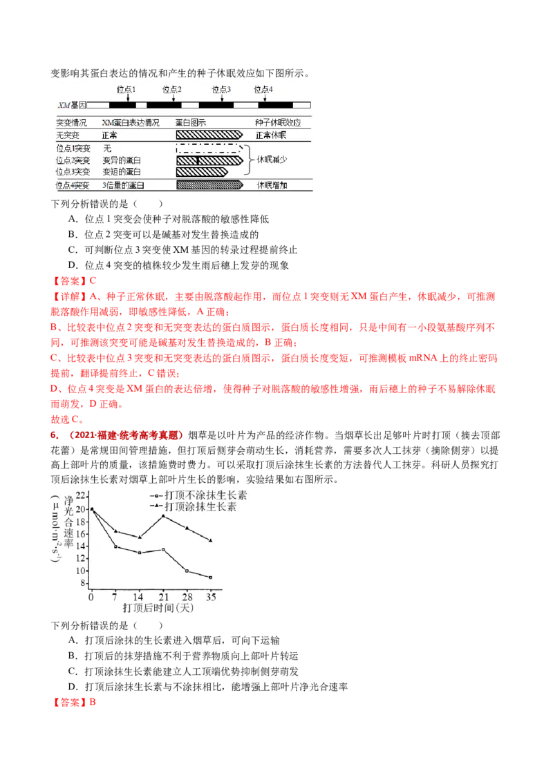 五年（2021-2025）全国高考生物真题分类汇编专题17植物激素的调节（全国通用）（解析版）_高考真题分类汇编_高考生物真题分类汇编（全国通用）五年（2021-2025）