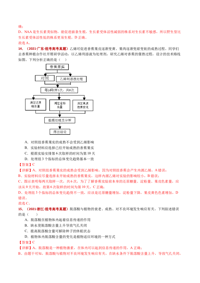 五年（2021-2025）全国高考生物真题分类汇编专题17植物激素的调节（全国通用）（解析版）_高考真题分类汇编_高考生物真题分类汇编（全国通用）五年（2021-2025）
