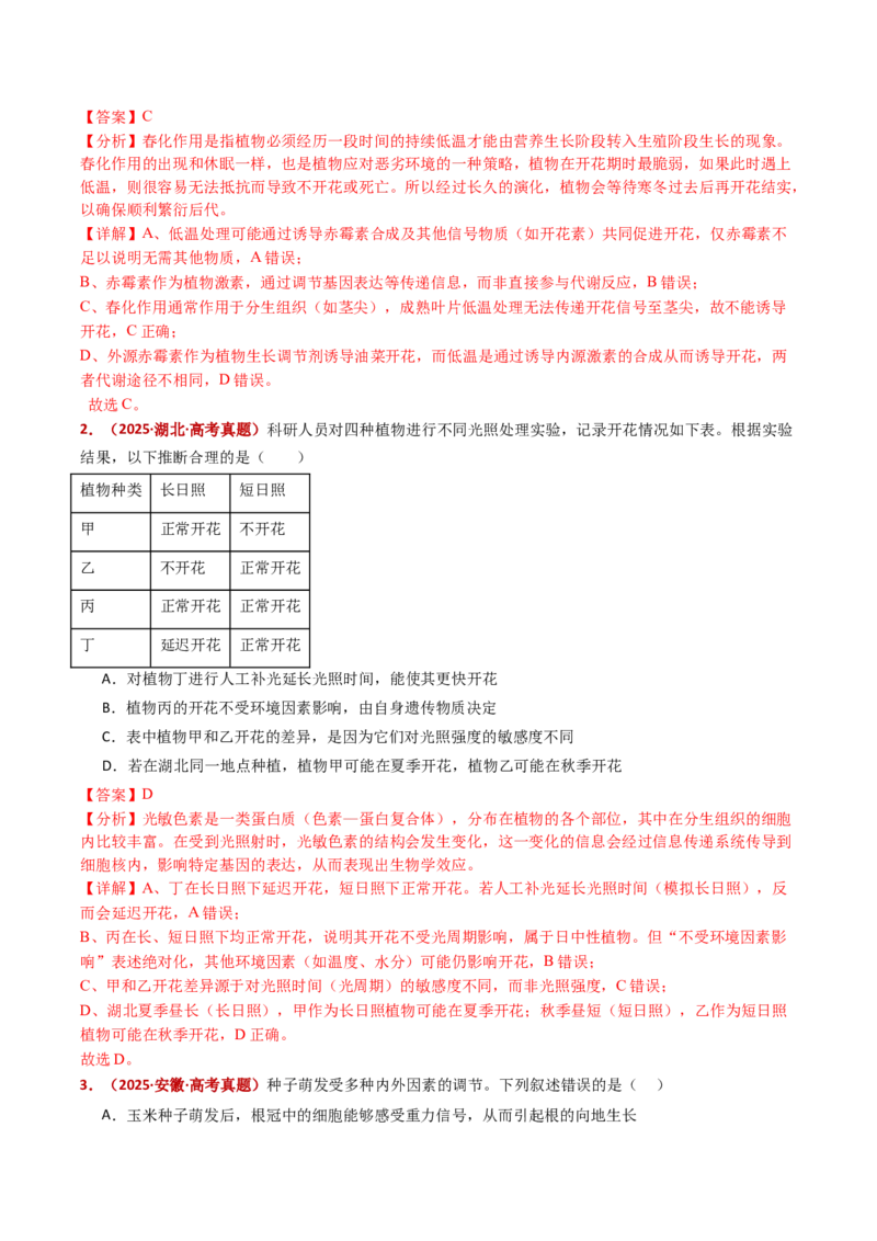 五年（2021-2025）全国高考生物真题分类汇编专题17植物激素的调节（全国通用）（解析版）_高考真题分类汇编_高考生物真题分类汇编（全国通用）五年（2021-2025）