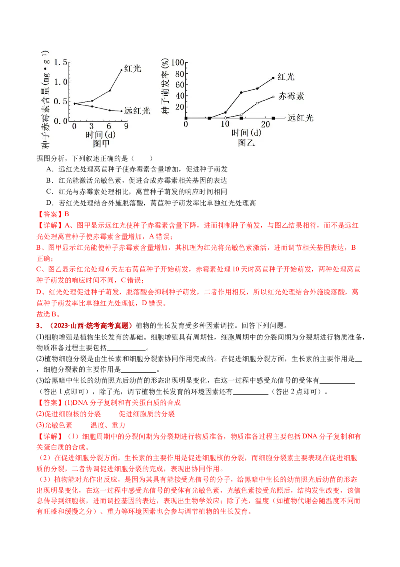 五年（2021-2025）全国高考生物真题分类汇编专题17植物激素的调节（全国通用）（解析版）_高考真题分类汇编_高考生物真题分类汇编（全国通用）五年（2021-2025）