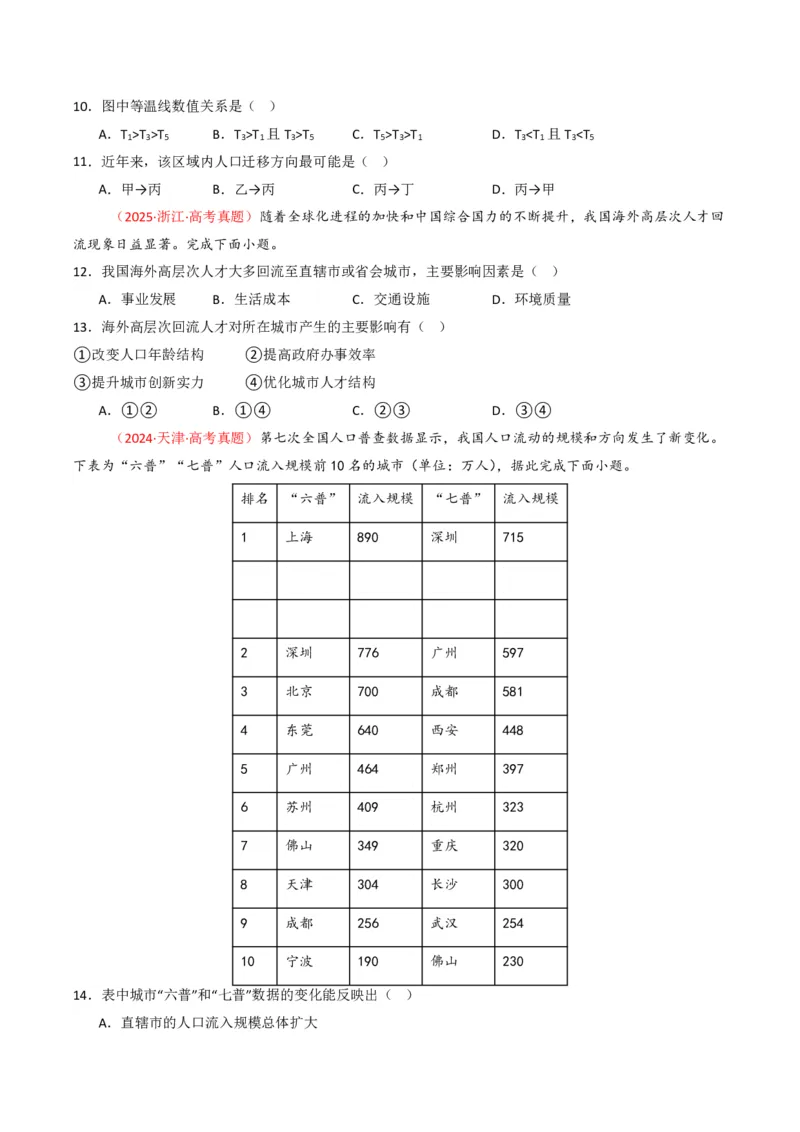五年（2021-2025）高考地理真题分类汇编专题08人口（全国通用）（原卷版）_高考真题分类汇编_高考地理真题分类汇编（全国通用）五年（2021-2025）_pdf