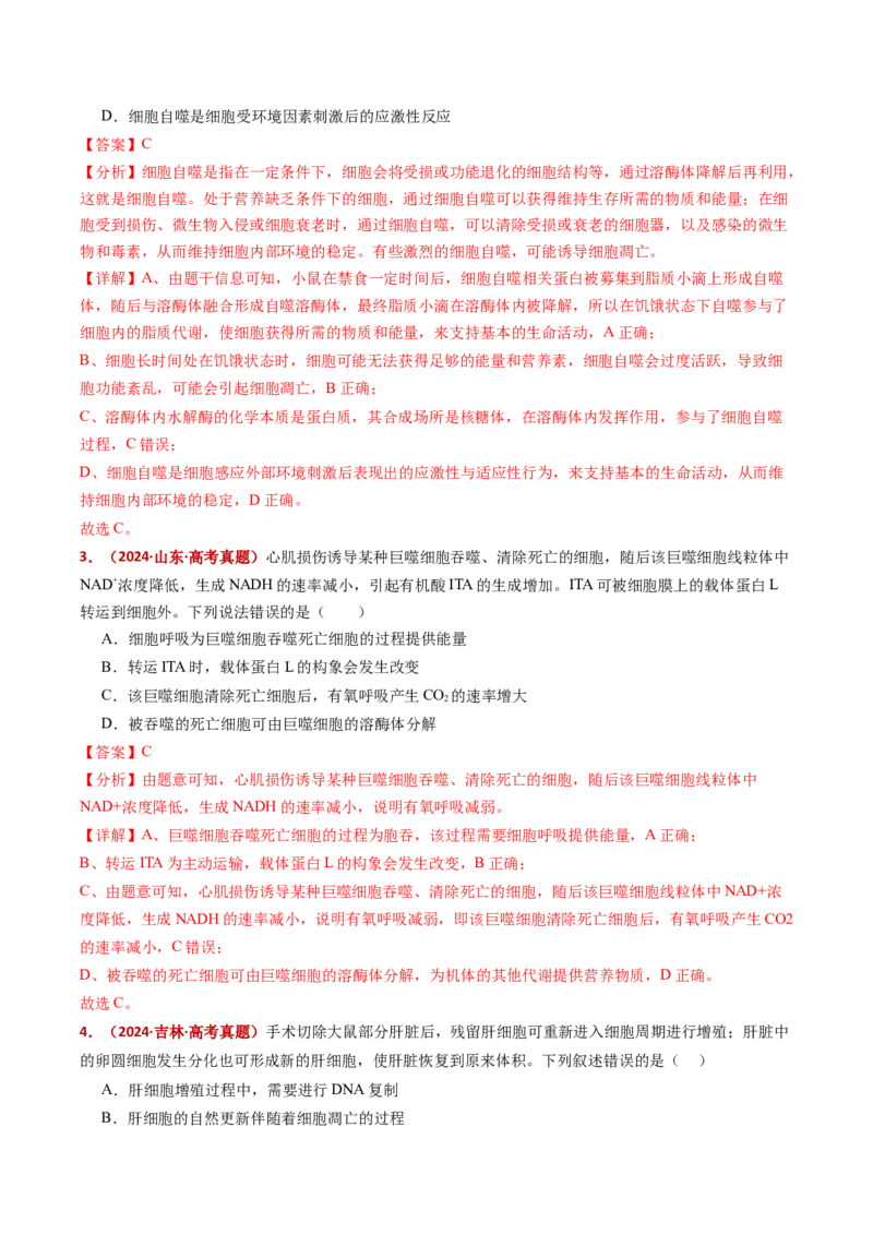 五年（2021-2025）全国高考生物真题分类汇编专题07细胞的分化、衰老、死亡及癌变（全国通用）（解析版）_高考真题分类汇编_高考生物真题分类汇编（全国通用）五年（2021-2025）