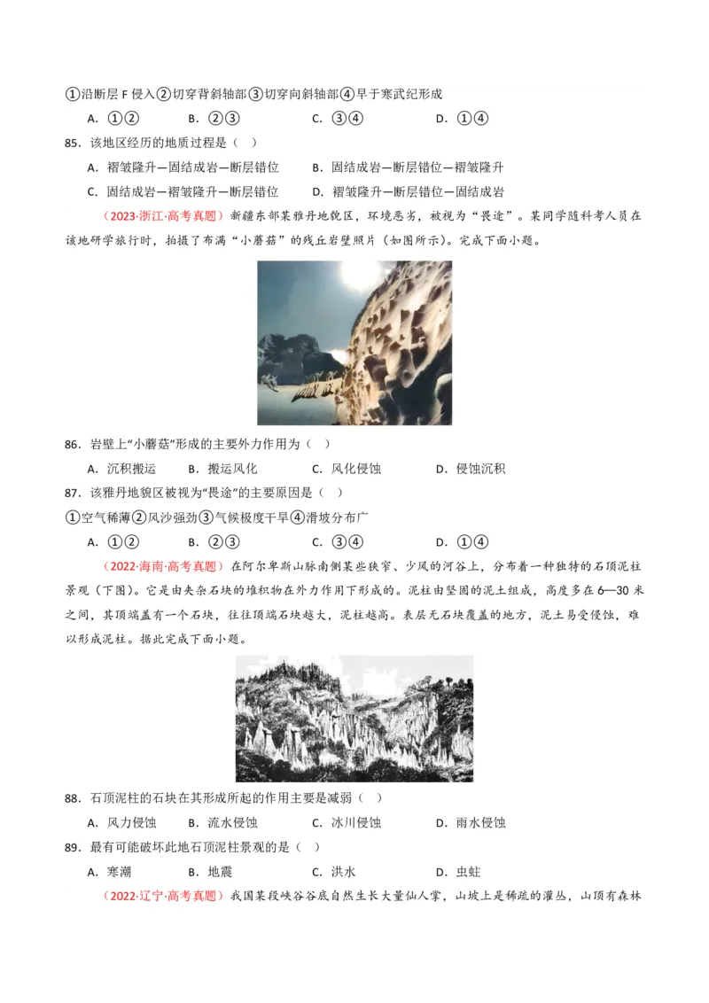 五年（2021-2025）高考地理真题分类汇编专题05地质地貌（全国通用）（原卷版）_高考真题分类汇编_高考地理真题分类汇编（全国通用）五年（2021-2025）_pdf