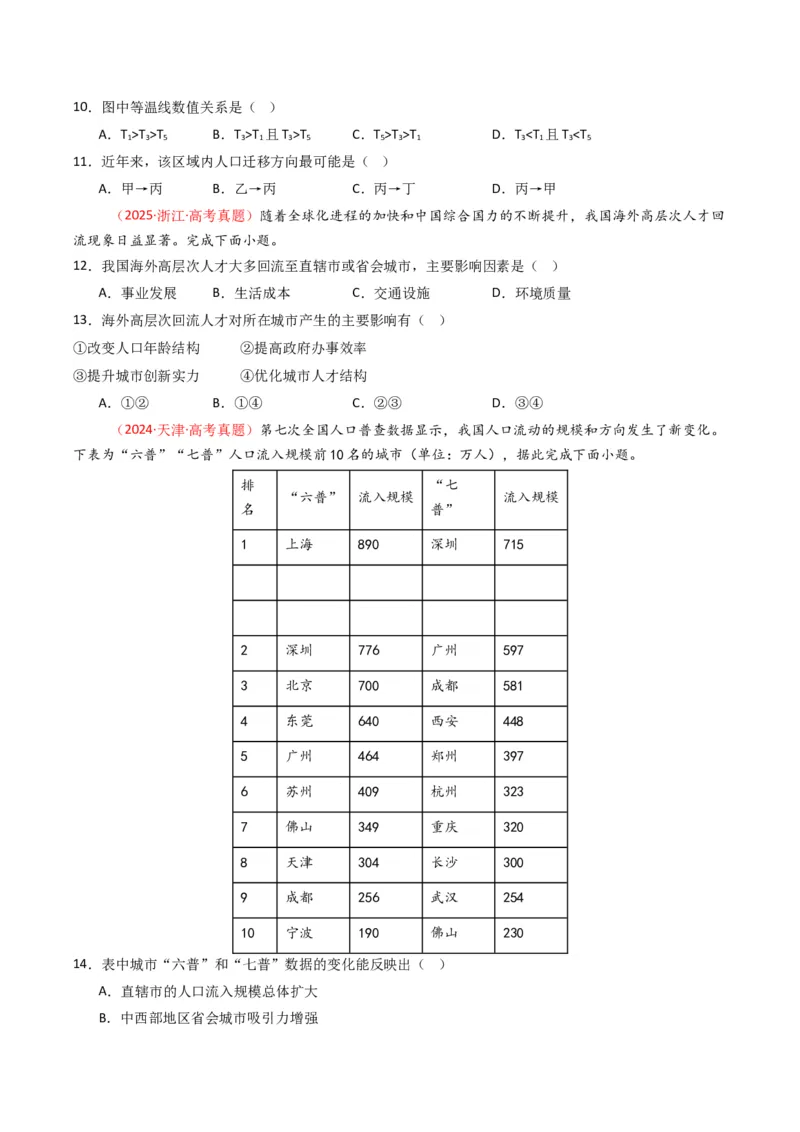 五年（2021-2025）高考地理真题分类汇编专题08人口（全国通用）（原卷版）_高考真题分类汇编_高考地理真题分类汇编（全国通用）五年（2021-2025）_word