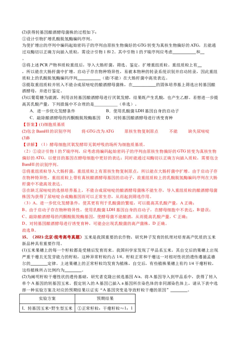 五年（2021-2025）全国高考生物真题分类汇编专题22基因工程（全国通用）（解析版）_高考真题分类汇编_高考生物真题分类汇编（全国通用）五年（2021-2025）