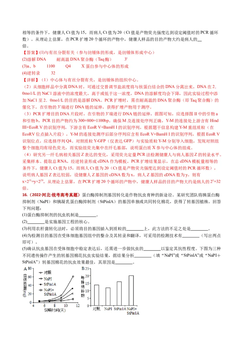 五年（2021-2025）全国高考生物真题分类汇编专题22基因工程（全国通用）（解析版）_高考真题分类汇编_高考生物真题分类汇编（全国通用）五年（2021-2025）