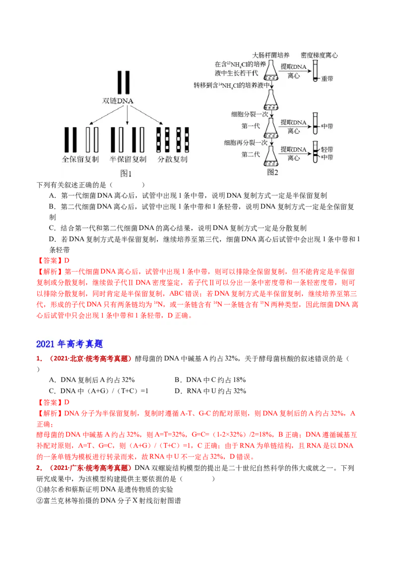 五年（2021-2025）全国高考生物真题分类汇编专题08遗传的分子基础（全国通用）（解析版）_高考真题分类汇编_高考生物真题分类汇编（全国通用）五年（2021-2025）