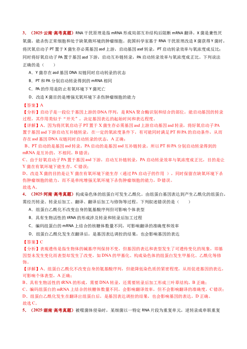 五年（2021-2025）全国高考生物真题分类汇编专题08遗传的分子基础（全国通用）（解析版）_高考真题分类汇编_高考生物真题分类汇编（全国通用）五年（2021-2025）