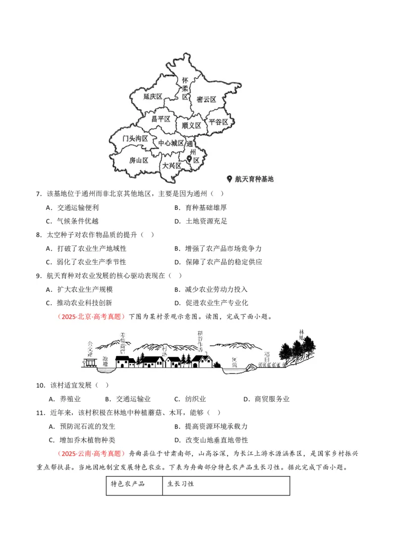 五年（2021-2025）高考地理真题分类汇编专题10农业（全国通用）（原卷版）_高考真题分类汇编_高考地理真题分类汇编（全国通用）五年（2021-2025）_pdf