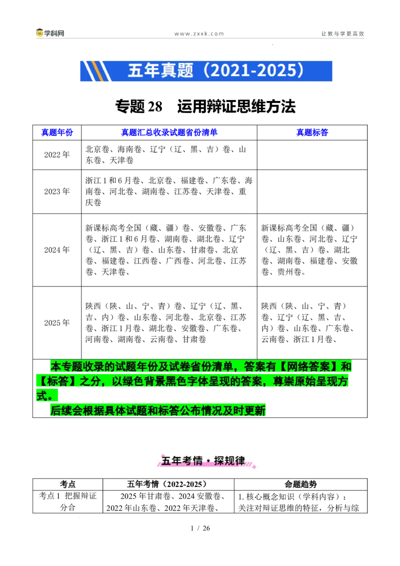 专题28运用辩证思维方法（全国通用）（解析版）_高考真题分类汇编_高考政治真题分类汇编（全国通用）五年（2021-2025）