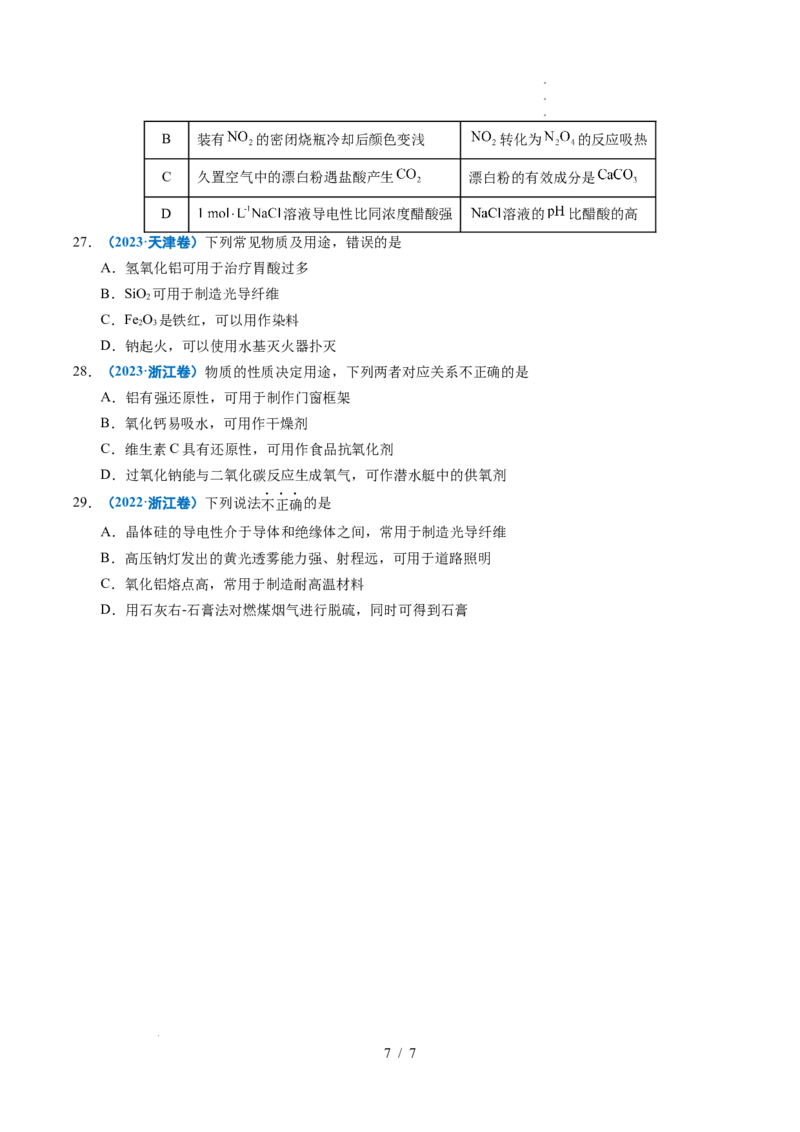 专题06常见无机物的性质与用途_高考真题分类汇编_高考化学真题分类汇编（全国通用）五年（2021-2025）_专题06常见无机物的性质与用途五年（2021-2025）高考化学真题分类汇编