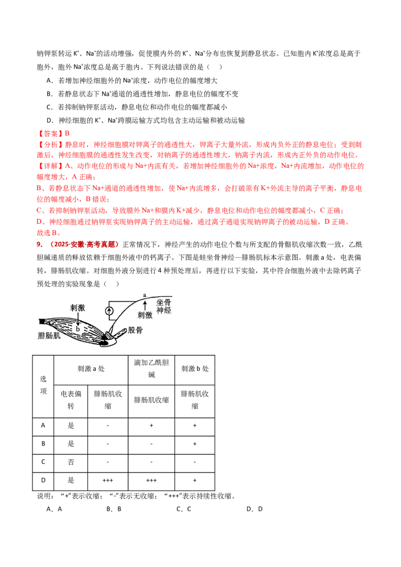 五年（2021-2025）全国高考生物真题分类汇编专题14神经调节（全国通用）（解析版）_高考真题分类汇编_高考生物真题分类汇编（全国通用）五年（2021-2025）