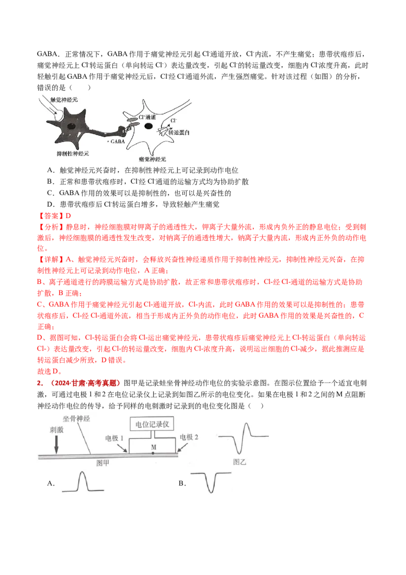 五年（2021-2025）全国高考生物真题分类汇编专题14神经调节（全国通用）（解析版）_高考真题分类汇编_高考生物真题分类汇编（全国通用）五年（2021-2025）
