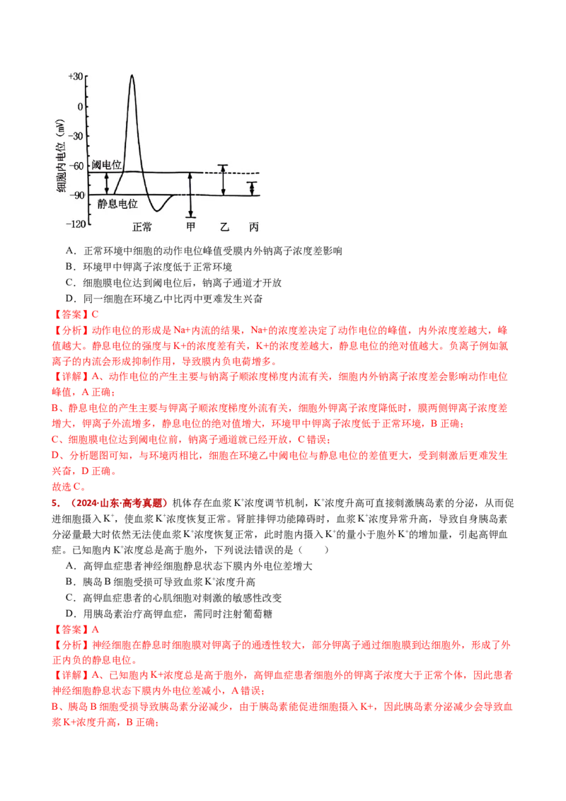 五年（2021-2025）全国高考生物真题分类汇编专题14神经调节（全国通用）（解析版）_高考真题分类汇编_高考生物真题分类汇编（全国通用）五年（2021-2025）