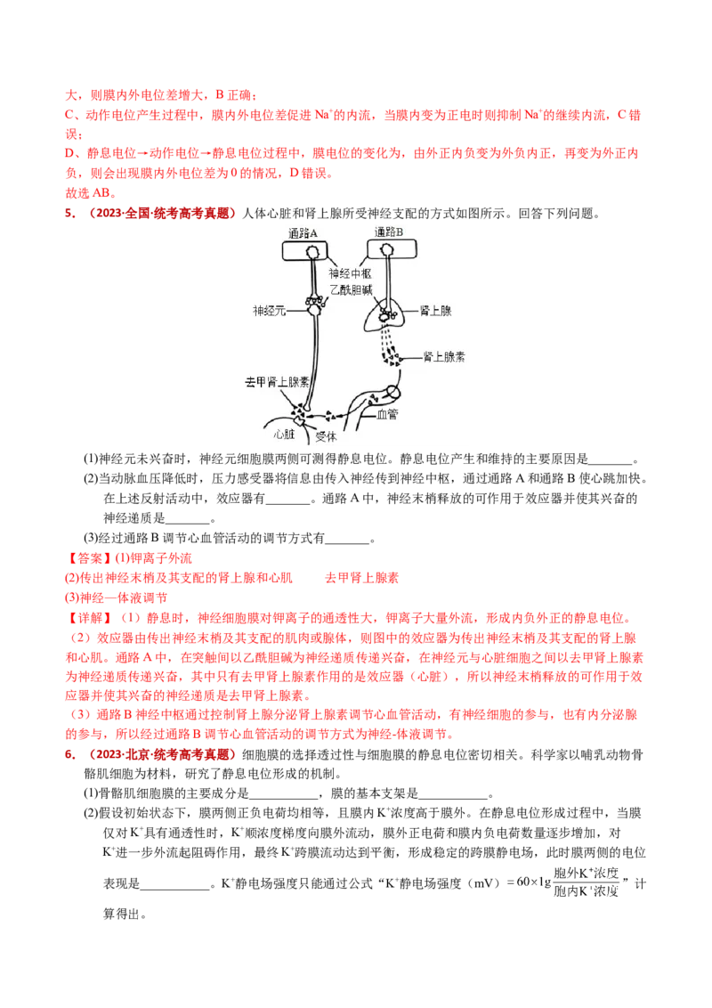 五年（2021-2025）全国高考生物真题分类汇编专题14神经调节（全国通用）（解析版）_高考真题分类汇编_高考生物真题分类汇编（全国通用）五年（2021-2025）