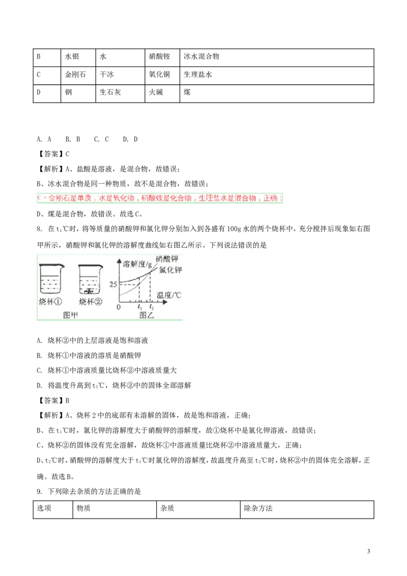 湖北省咸宁市2018年中考化学真题试题（含解析）_中考真题_5.化学中考真题2015-2024年_2018中考真题卷（277份）