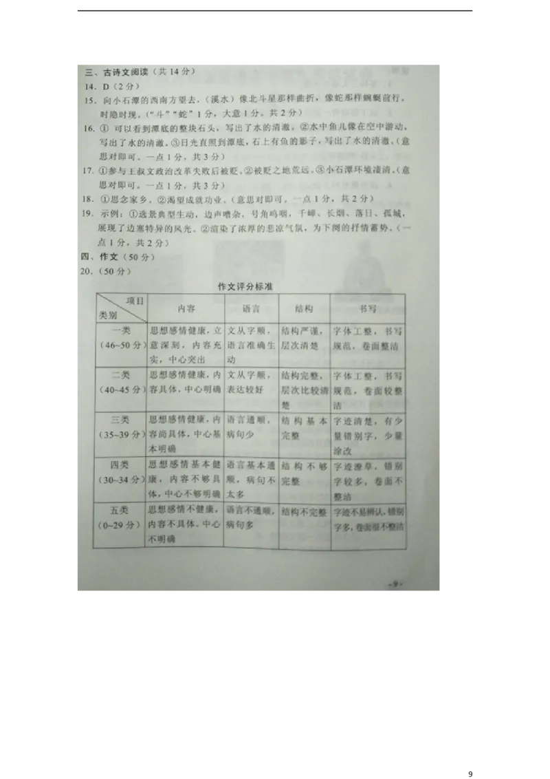 河南省2017年中考语文真题试题（含扫描答案）_中考真题_1.语文中考真题2015-2024年_2017年全国中考语文196份_2017年全国中考YuWen196份
