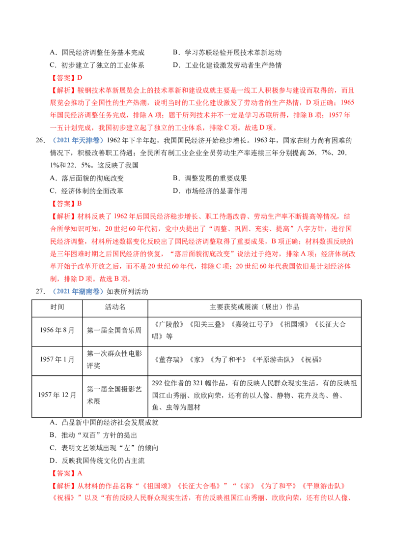 五年（2021-2025）高考历史真题分类汇编专题09中华人民共和国成立和社会主义革命与建设（全国通用）（解析版）_高考真题分类汇编_高考历史真题分类汇编（全国通用）五年（2021-2025）