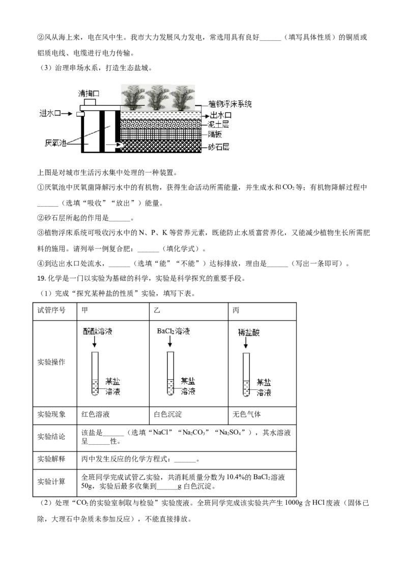 江苏省盐城市2021年中考化学试题（原卷版）_中考真题_5.化学中考真题2015-2024年_2021年中考化学真题（83份）_盐城化学