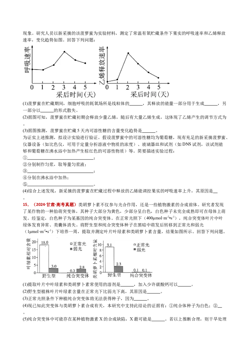 五年（2021-2025）全国高考生物真题分类汇编专题17植物激素的调节（全国通用）（原卷版）_高考真题分类汇编_高考生物真题分类汇编（全国通用）五年（2021-2025）