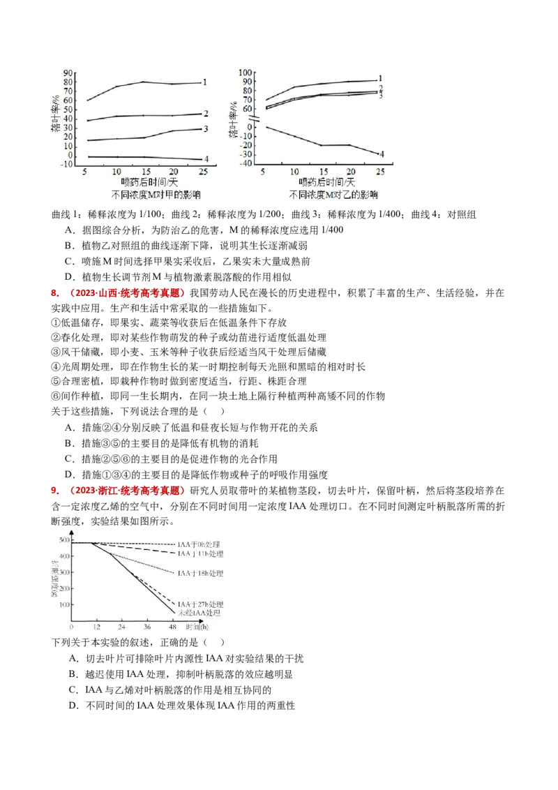 五年（2021-2025）全国高考生物真题分类汇编专题17植物激素的调节（全国通用）（原卷版）_高考真题分类汇编_高考生物真题分类汇编（全国通用）五年（2021-2025）