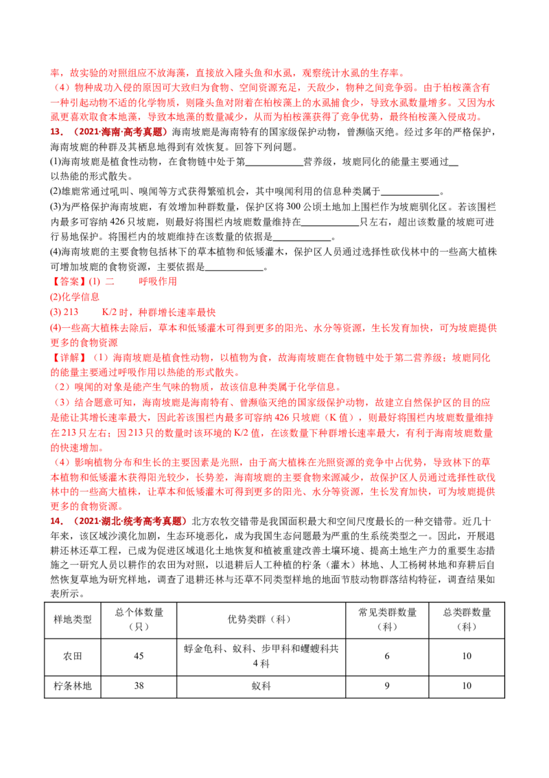 五年（2021-2025）全国高考生物真题分类汇编专题18种群和群落（全国通用）（解析版）_高考真题分类汇编_高考生物真题分类汇编（全国通用）五年（2021-2025）