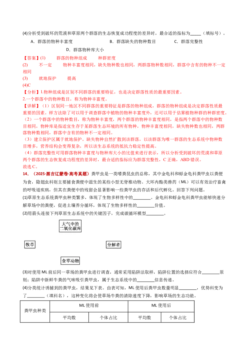 五年（2021-2025）全国高考生物真题分类汇编专题18种群和群落（全国通用）（解析版）_高考真题分类汇编_高考生物真题分类汇编（全国通用）五年（2021-2025）