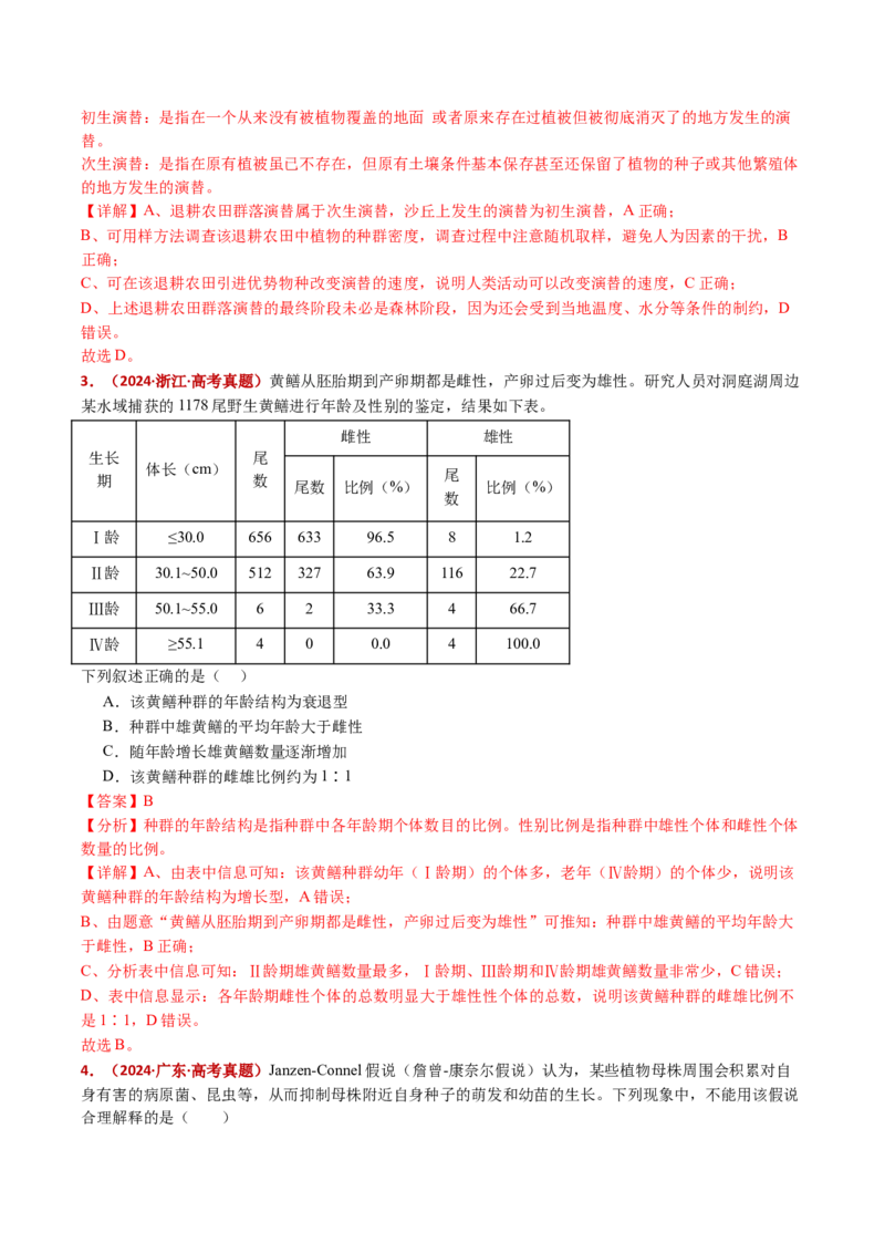 五年（2021-2025）全国高考生物真题分类汇编专题18种群和群落（全国通用）（解析版）_高考真题分类汇编_高考生物真题分类汇编（全国通用）五年（2021-2025）