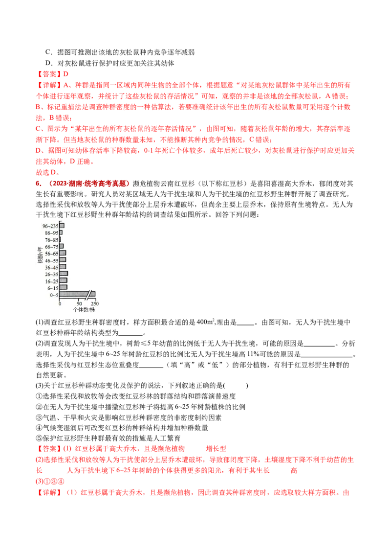 五年（2021-2025）全国高考生物真题分类汇编专题18种群和群落（全国通用）（解析版）_高考真题分类汇编_高考生物真题分类汇编（全国通用）五年（2021-2025）