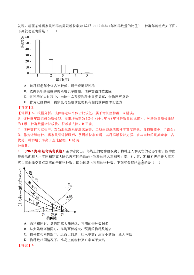 五年（2021-2025）全国高考生物真题分类汇编专题18种群和群落（全国通用）（解析版）_高考真题分类汇编_高考生物真题分类汇编（全国通用）五年（2021-2025）