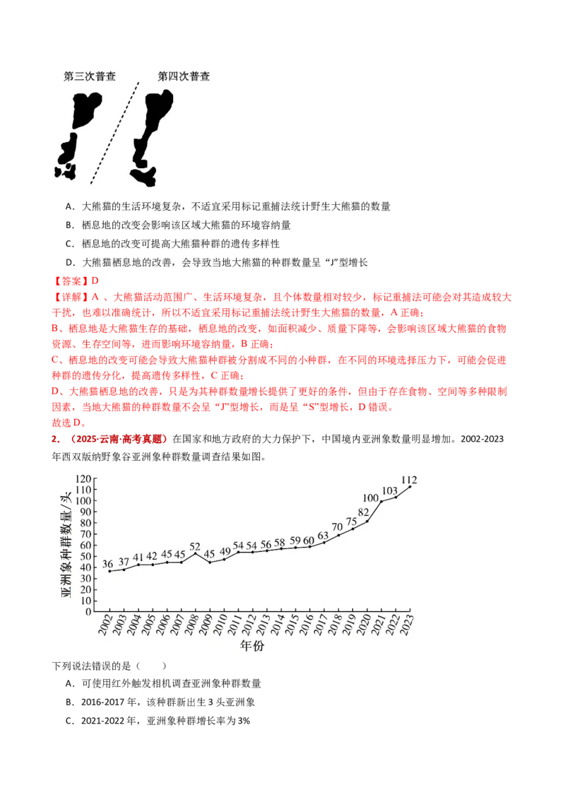 五年（2021-2025）全国高考生物真题分类汇编专题18种群和群落（全国通用）（解析版）_高考真题分类汇编_高考生物真题分类汇编（全国通用）五年（2021-2025）