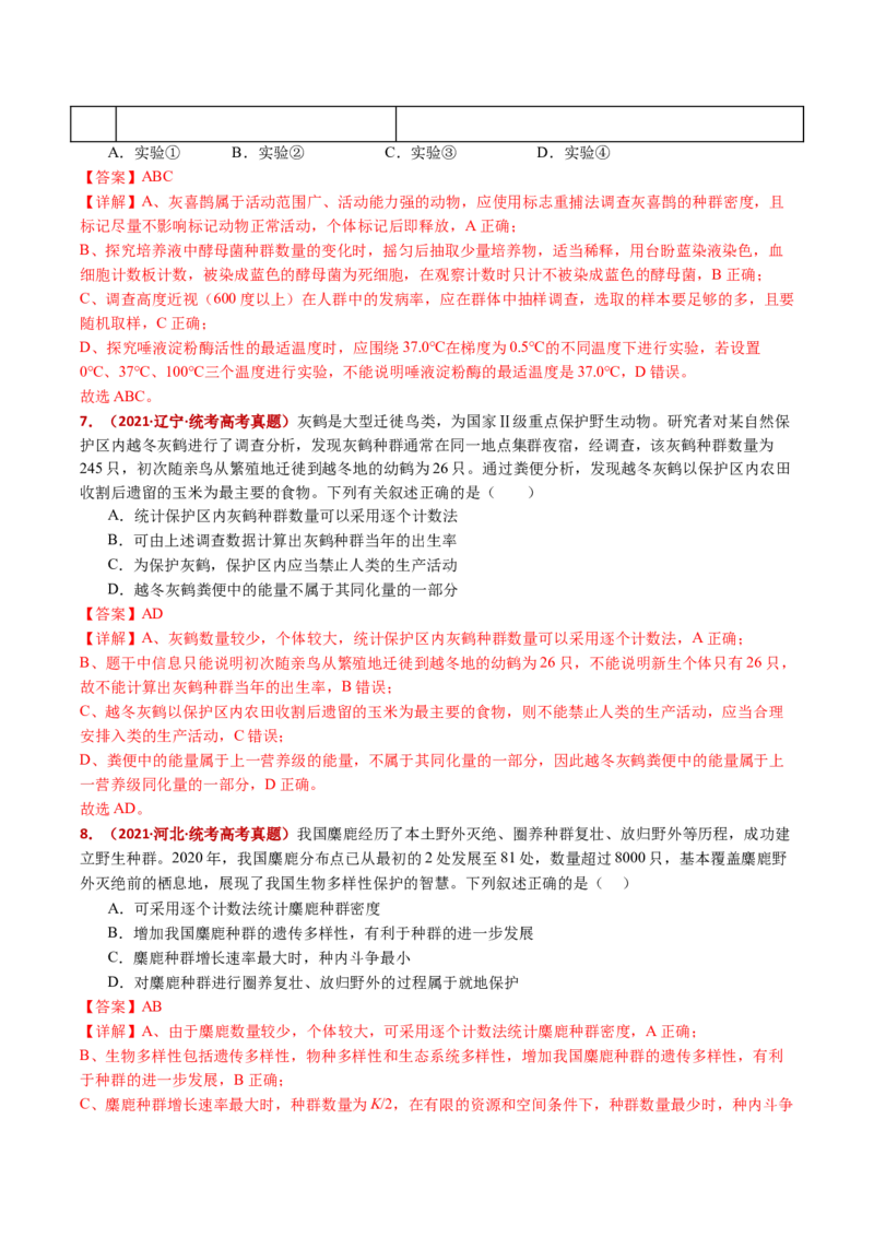 五年（2021-2025）全国高考生物真题分类汇编专题18种群和群落（全国通用）（解析版）_高考真题分类汇编_高考生物真题分类汇编（全国通用）五年（2021-2025）