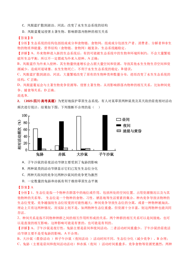 五年（2021-2025）全国高考生物真题分类汇编专题18种群和群落（全国通用）（解析版）_高考真题分类汇编_高考生物真题分类汇编（全国通用）五年（2021-2025）