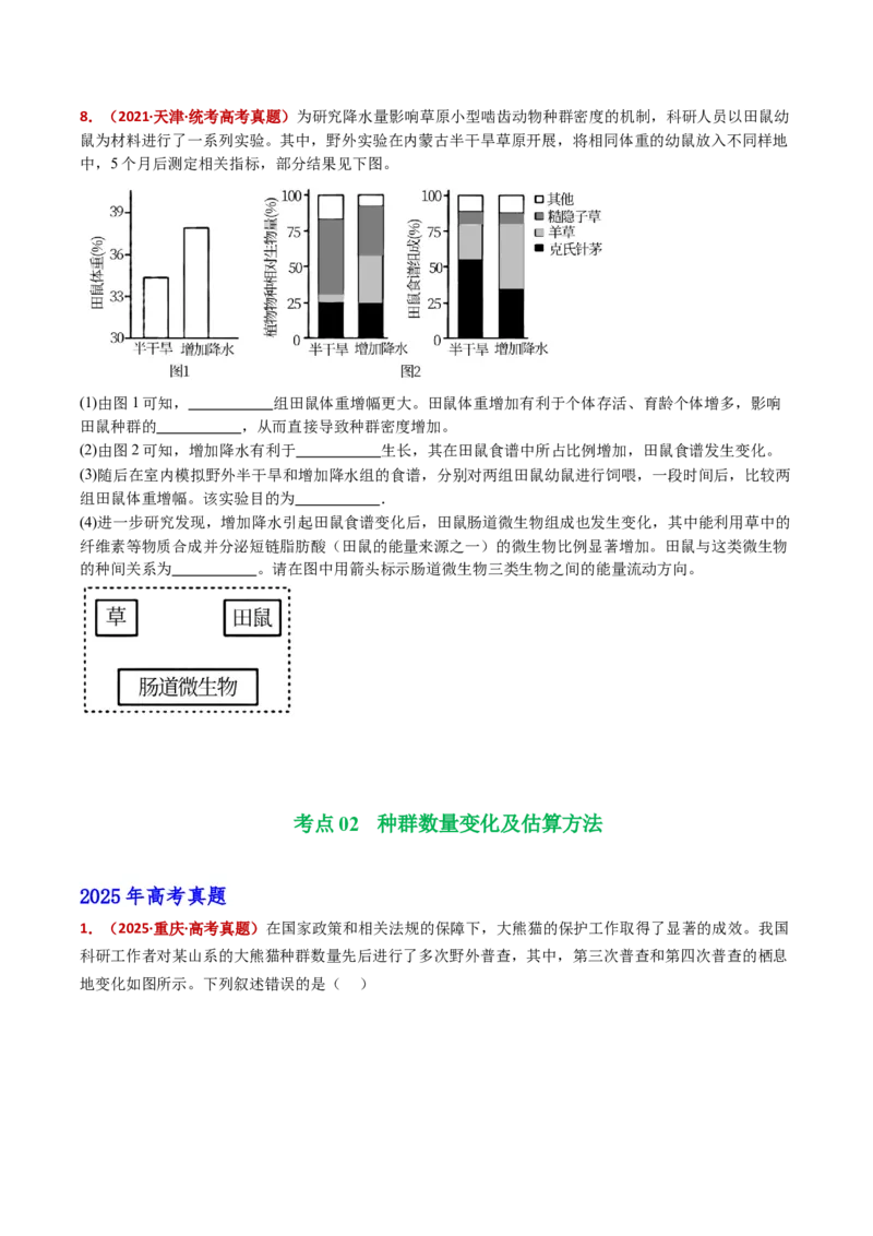 五年（2021-2025）全国高考生物真题分类汇编专题18种群和群落（全国通用）（原卷版）_高考真题分类汇编_高考生物真题分类汇编（全国通用）五年（2021-2025）