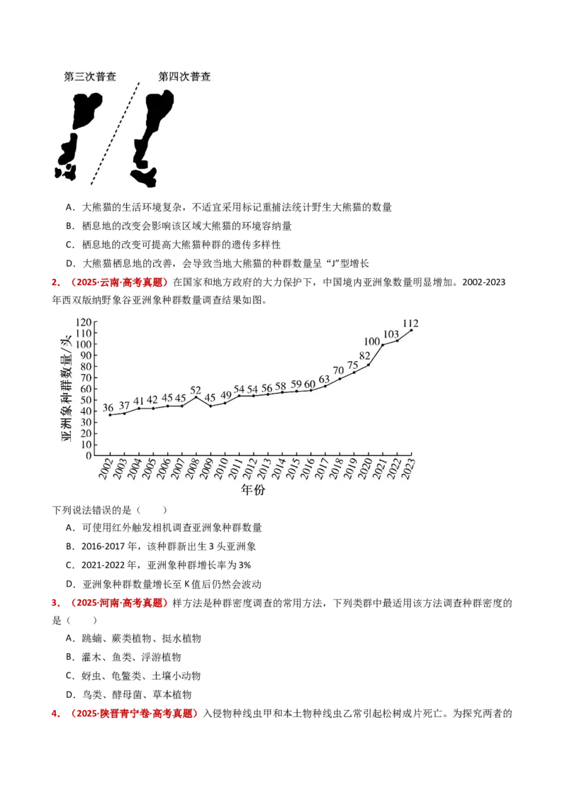 五年（2021-2025）全国高考生物真题分类汇编专题18种群和群落（全国通用）（原卷版）_高考真题分类汇编_高考生物真题分类汇编（全国通用）五年（2021-2025）
