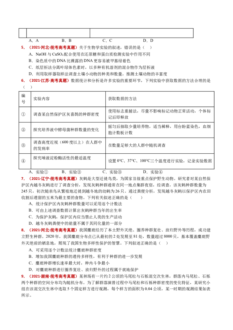 五年（2021-2025）全国高考生物真题分类汇编专题18种群和群落（全国通用）（原卷版）_高考真题分类汇编_高考生物真题分类汇编（全国通用）五年（2021-2025）