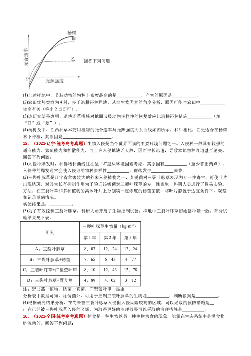 五年（2021-2025）全国高考生物真题分类汇编专题18种群和群落（全国通用）（原卷版）_高考真题分类汇编_高考生物真题分类汇编（全国通用）五年（2021-2025）