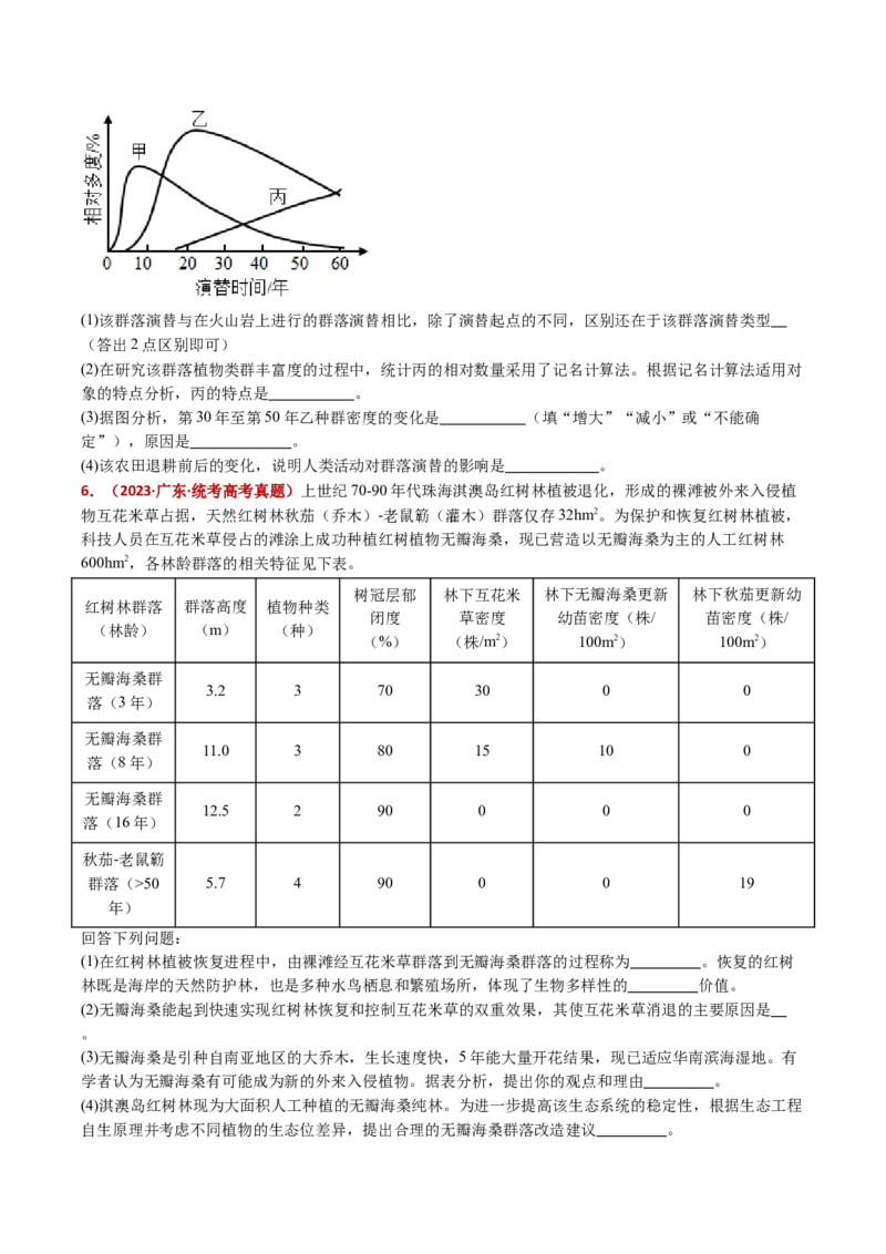 五年（2021-2025）全国高考生物真题分类汇编专题18种群和群落（全国通用）（原卷版）_高考真题分类汇编_高考生物真题分类汇编（全国通用）五年（2021-2025）