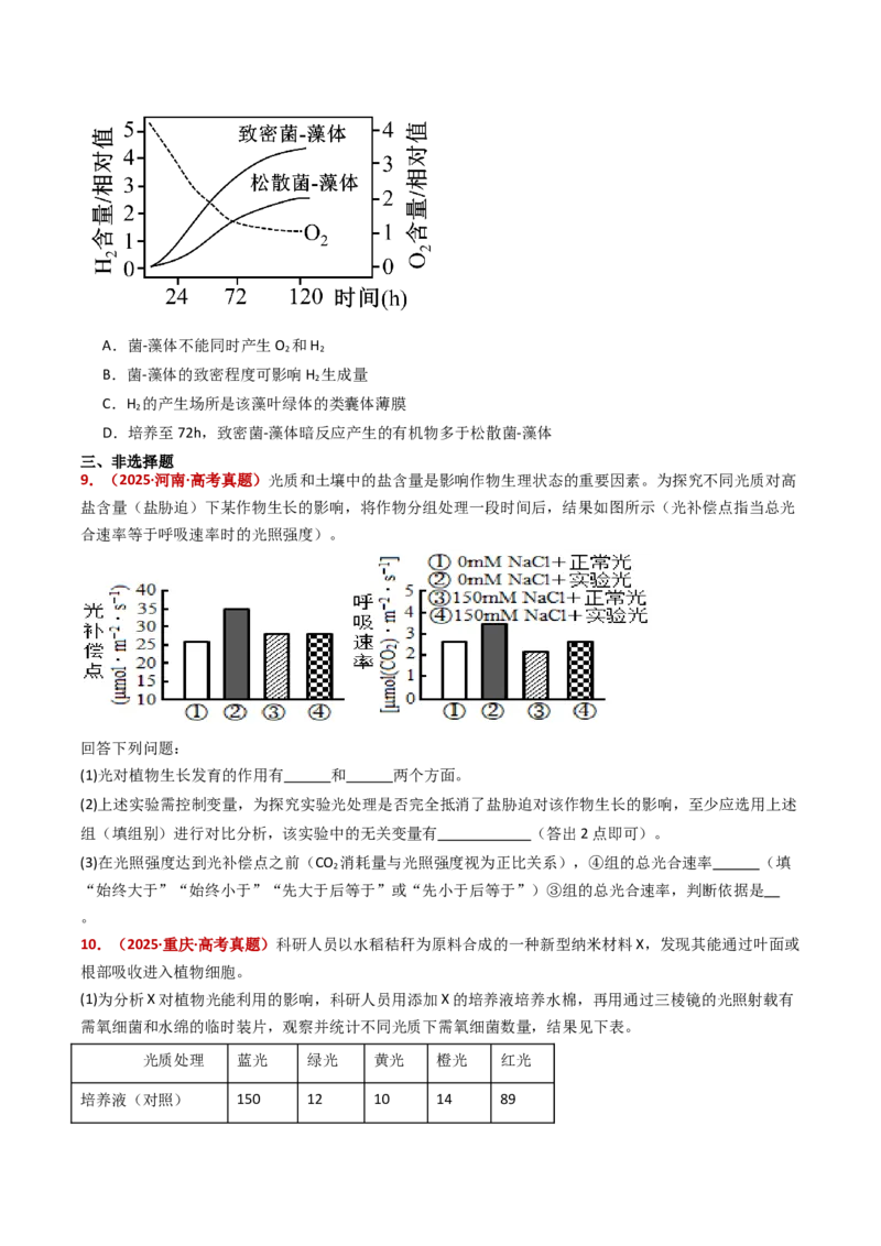 五年（2021-2025）全国高考生物真题分类汇编专题05细胞呼吸和光合作用（全国通用）（原卷版）_高考真题分类汇编_高考生物真题分类汇编（全国通用）五年（2021-2025）