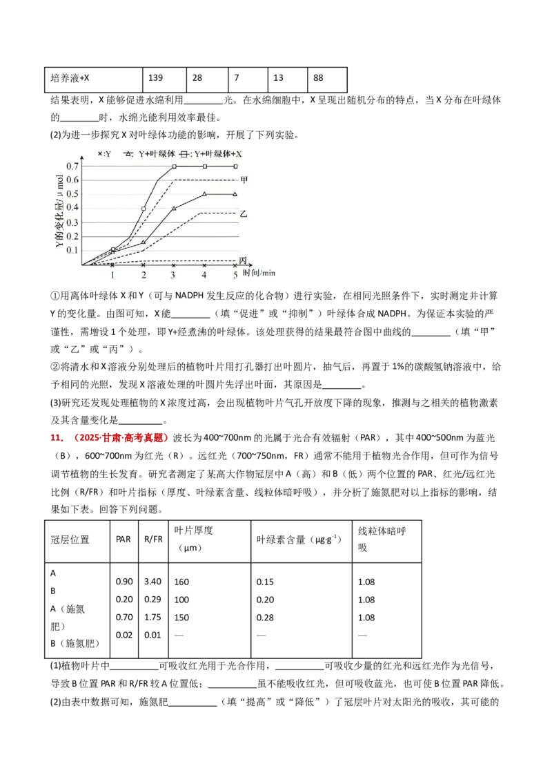 五年（2021-2025）全国高考生物真题分类汇编专题05细胞呼吸和光合作用（全国通用）（原卷版）_高考真题分类汇编_高考生物真题分类汇编（全国通用）五年（2021-2025）