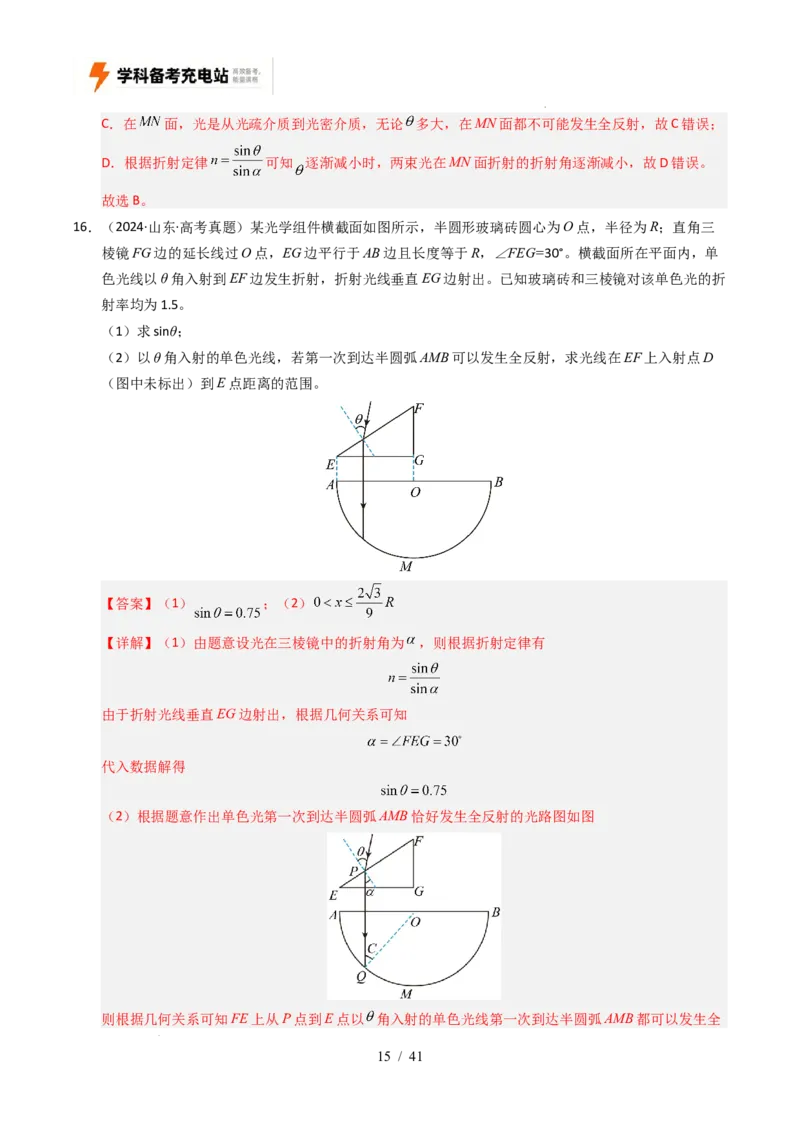 专题16光学电磁波相对论（全国通用）（解析版）_高考真题分类汇编_高考物理真题分类汇编（全国通用）五年（2021-2025）