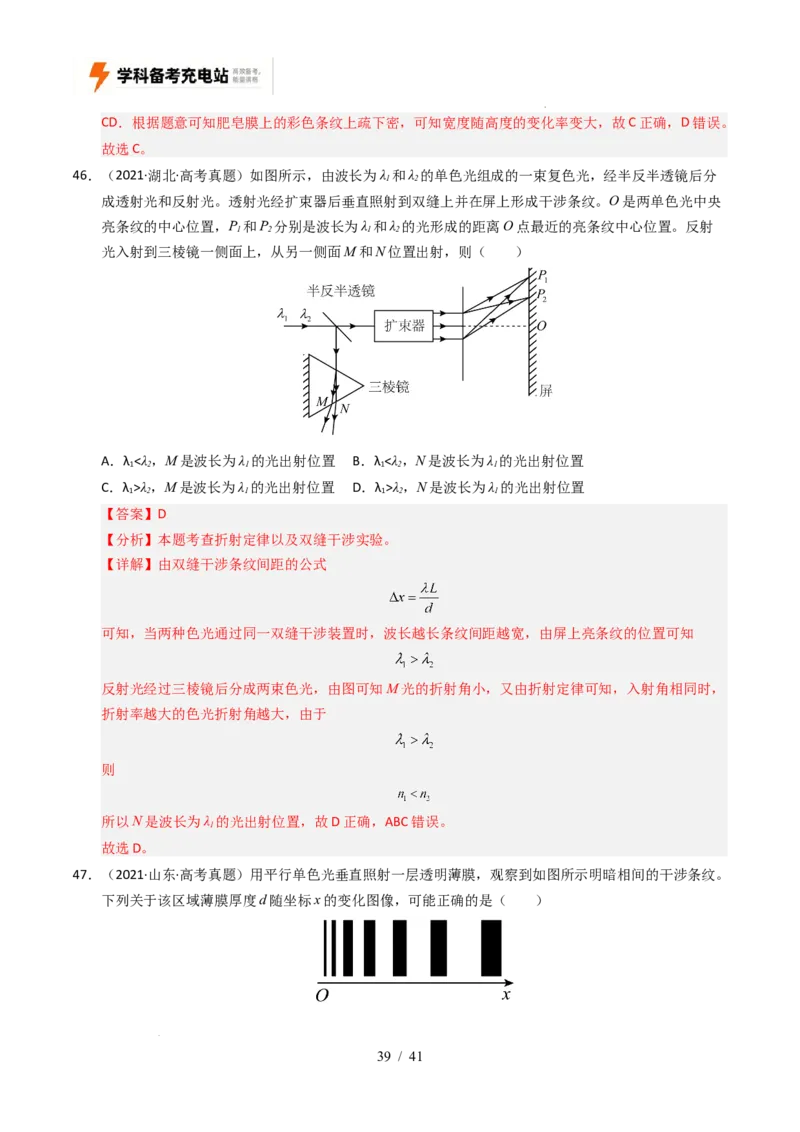 专题16光学电磁波相对论（全国通用）（解析版）_高考真题分类汇编_高考物理真题分类汇编（全国通用）五年（2021-2025）