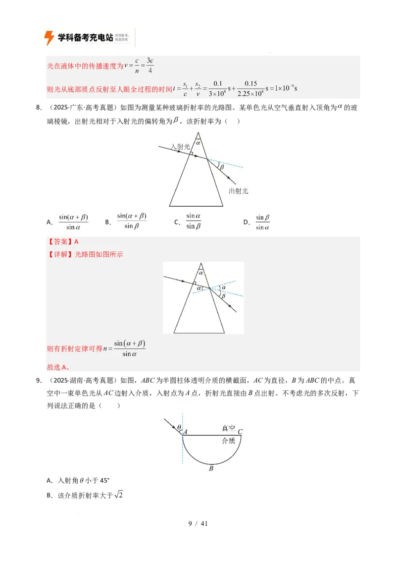 专题16光学电磁波相对论（全国通用）（解析版）_高考真题分类汇编_高考物理真题分类汇编（全国通用）五年（2021-2025）