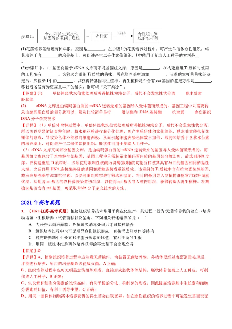 五年（2021-2025）全国高考生物真题分类汇编专题21细胞工程与胚胎工程（全国通用）（解析版）_高考真题分类汇编_高考生物真题分类汇编（全国通用）五年（2021-2025）